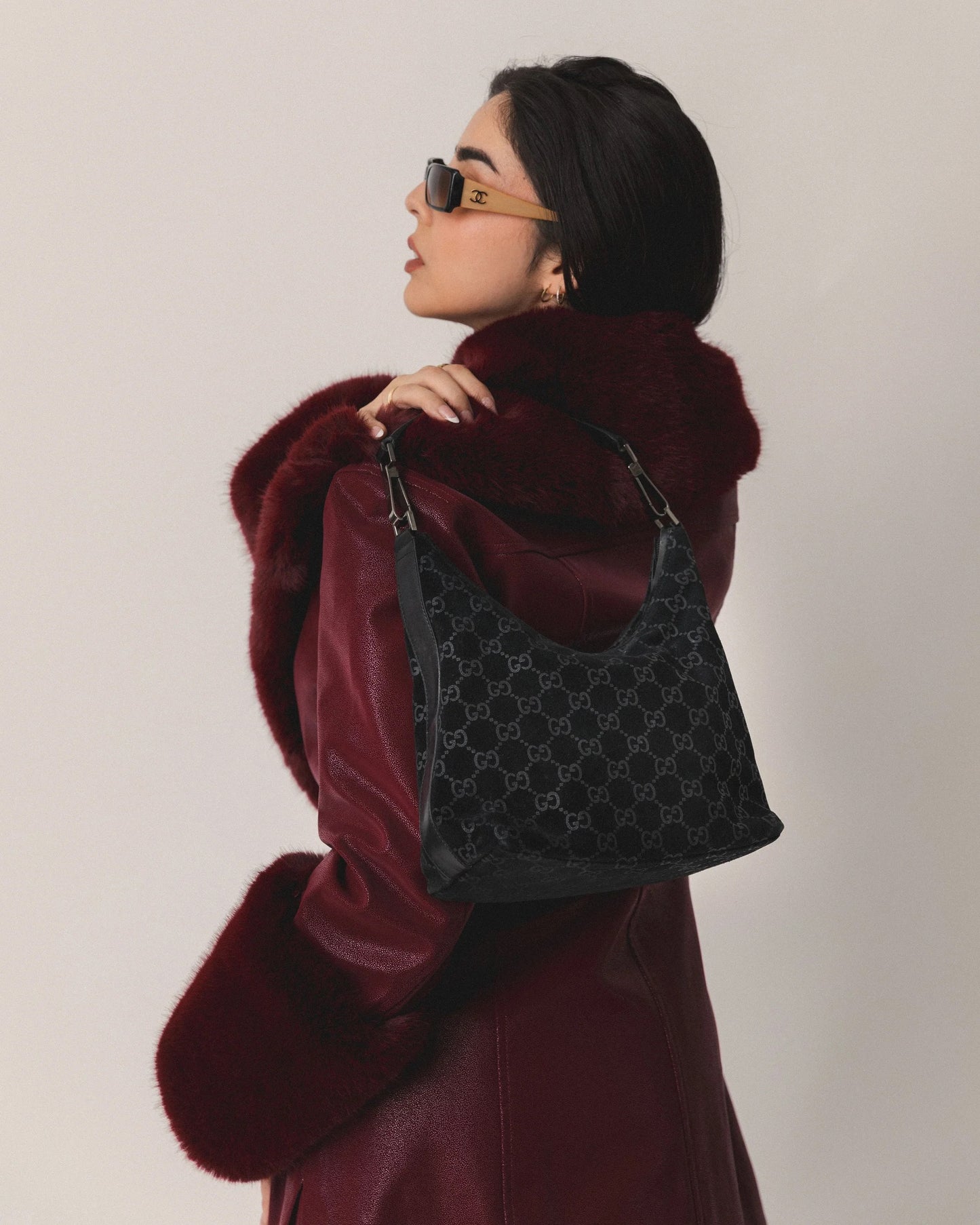 Gucci Suede Monogram Hobo Bag
