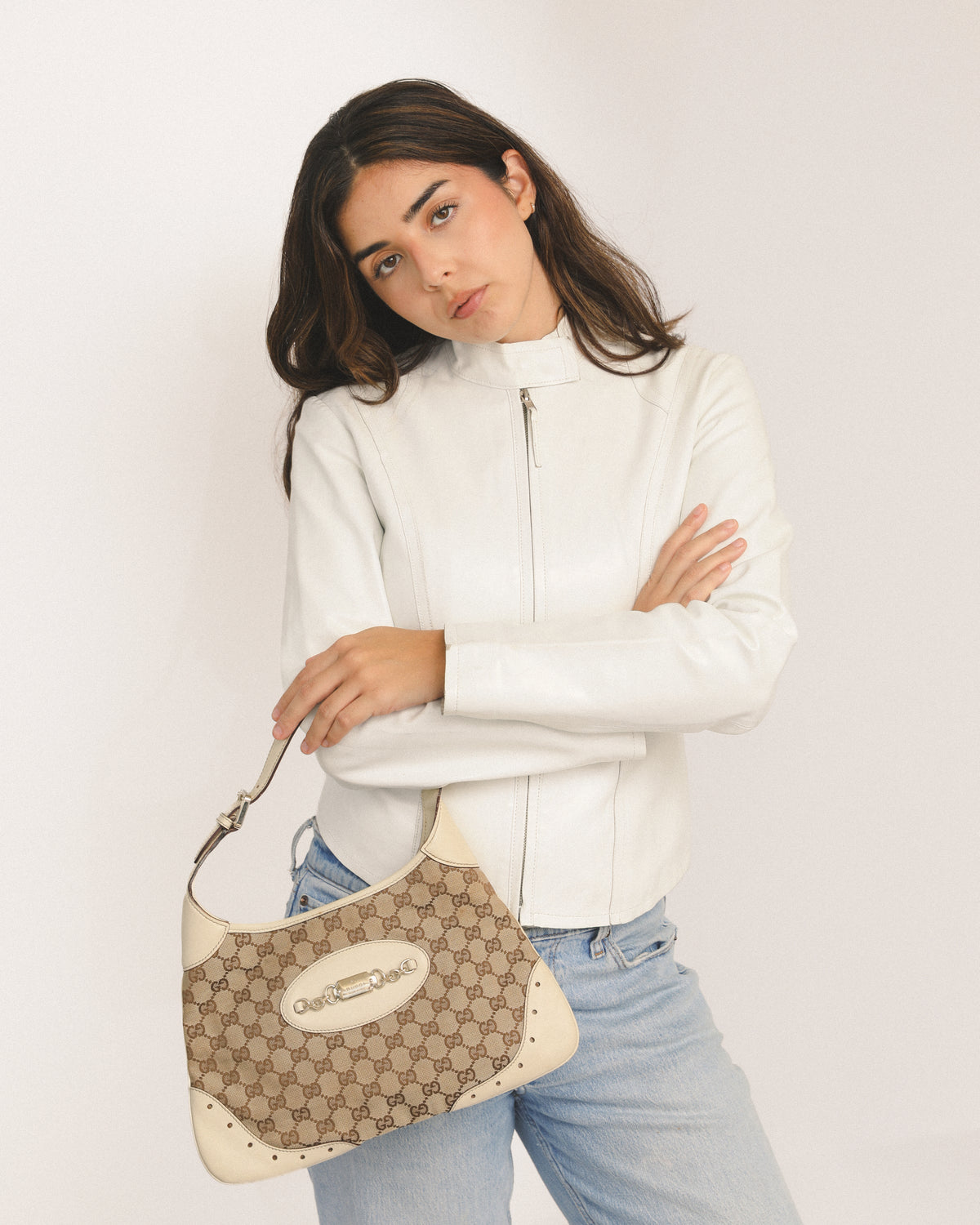 Gucci GG Beige Canvas Monogram Hobo Bag