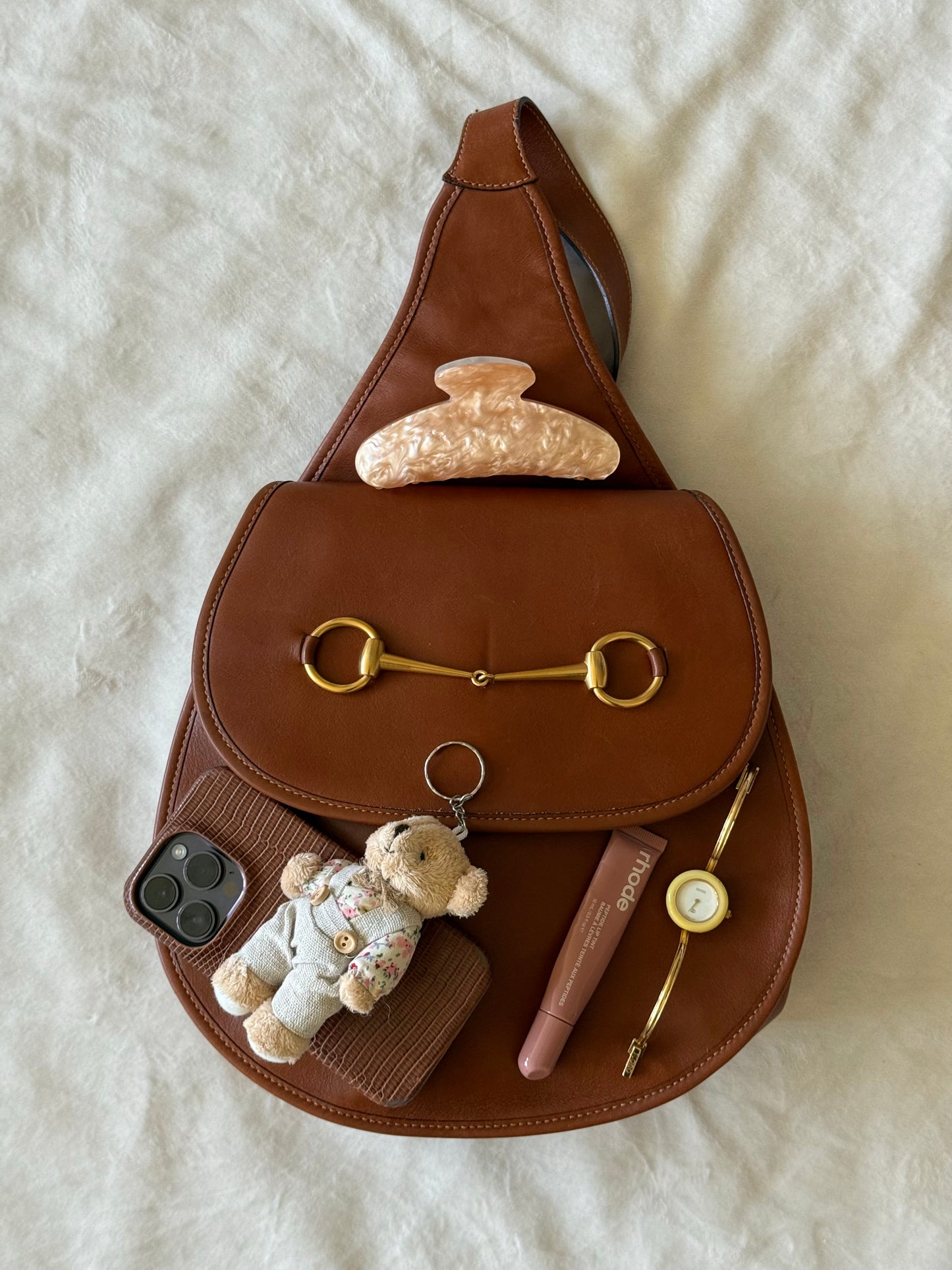 Gucci Horsebit Brown Leather Slingback Bag