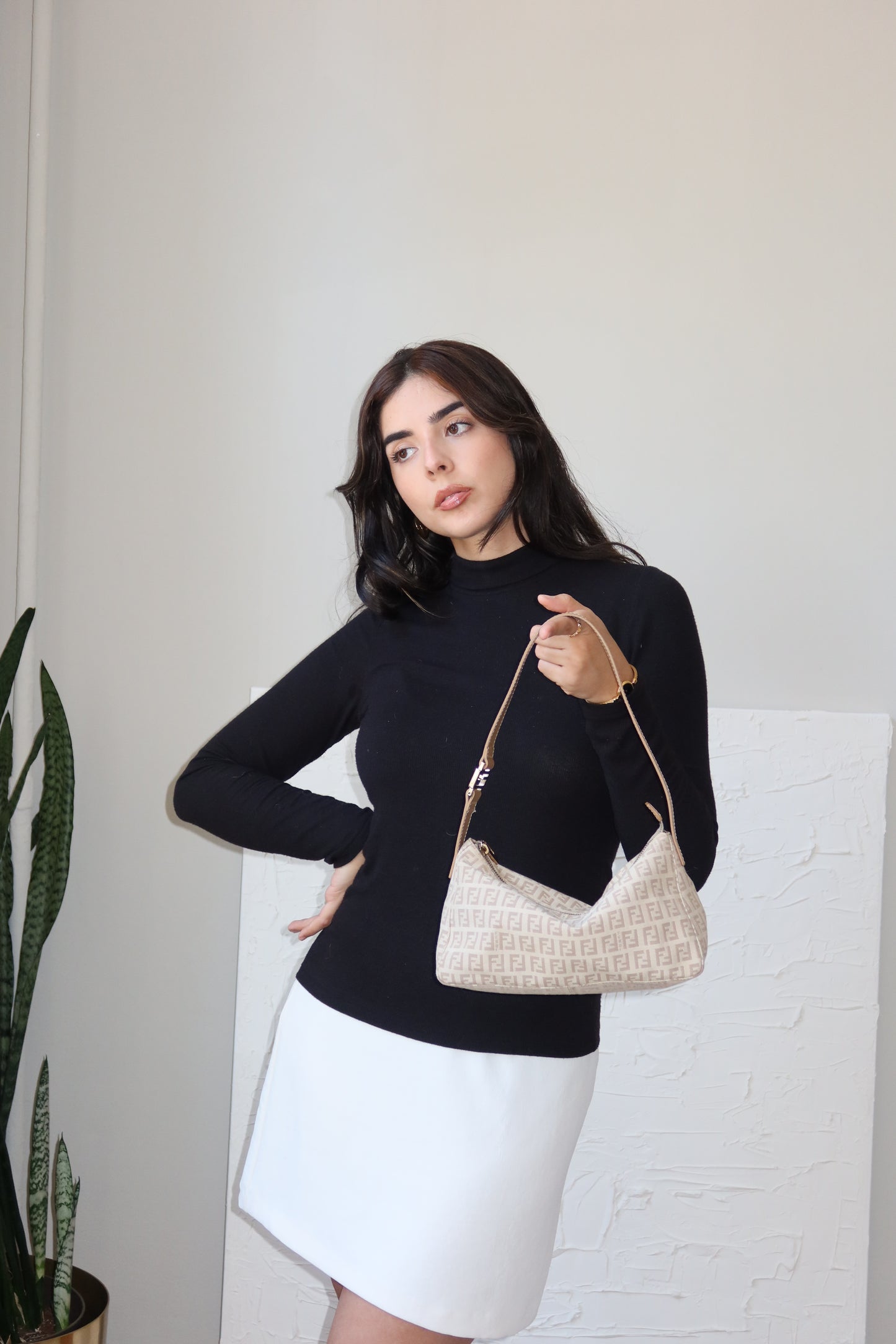 Fendi Zucchino Beige Shoulder Bag