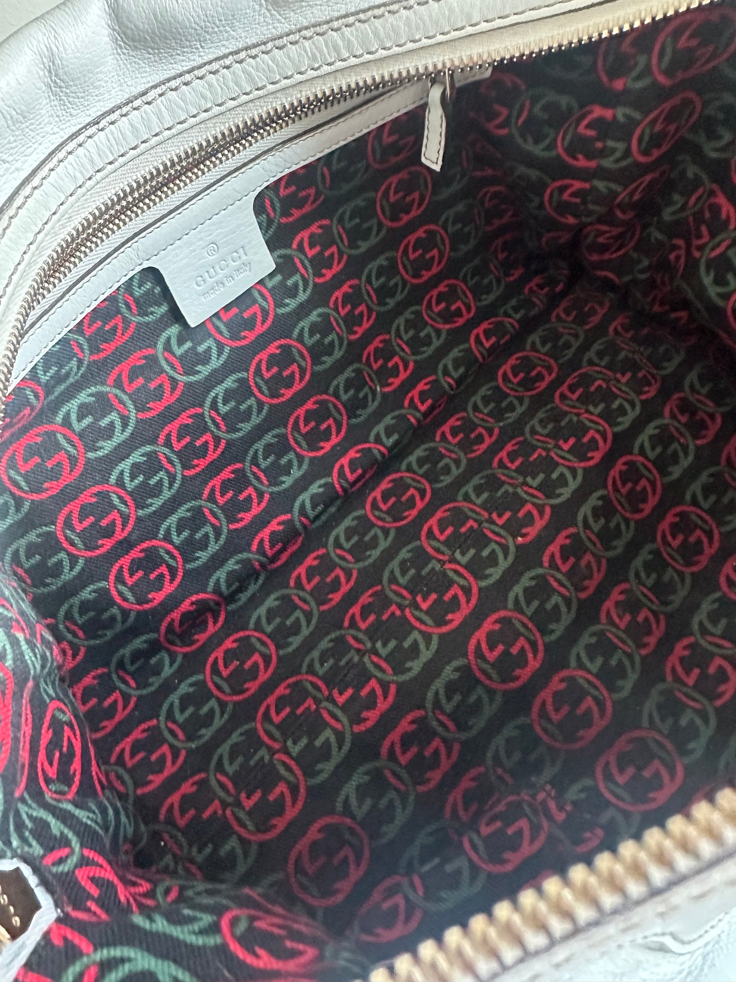 Gucci White Leather Bowler Bag