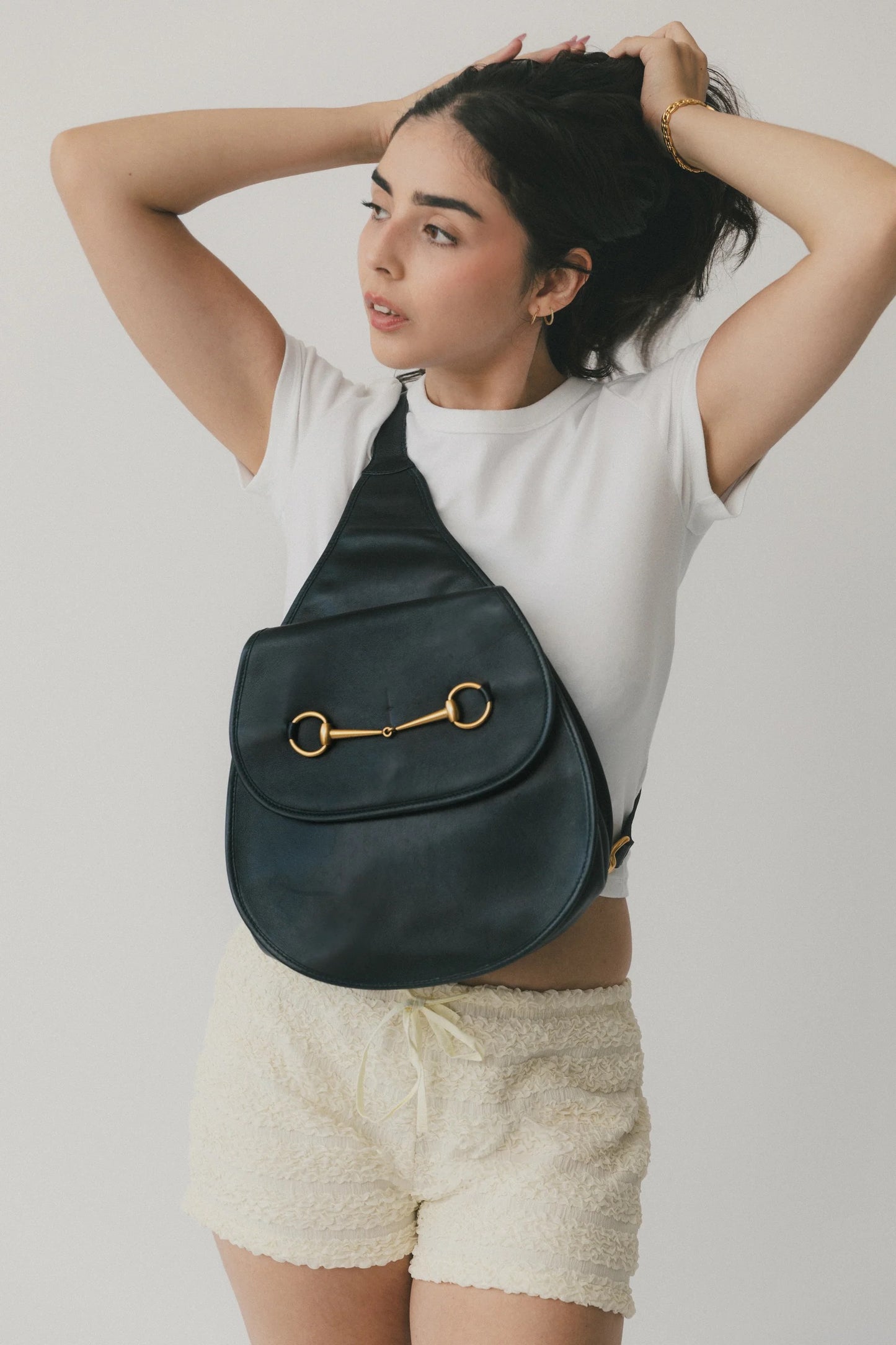 Gucci Horsebit Black Leather Slingback Bag