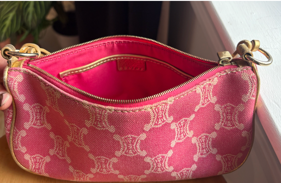 Celine Paris Madacam Canvas Shoulder Bag in Pink