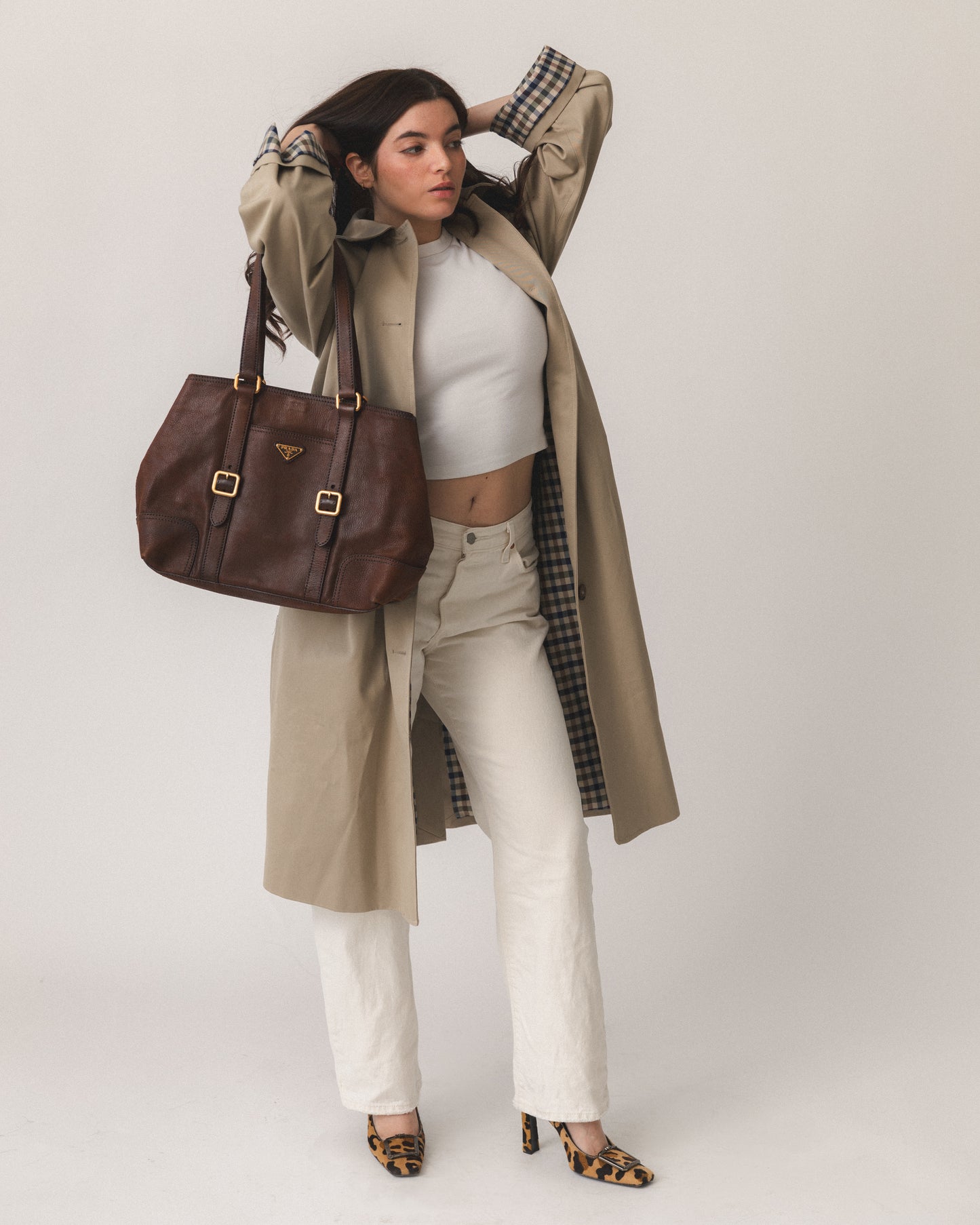 Prada Leather Brown Tote Bag