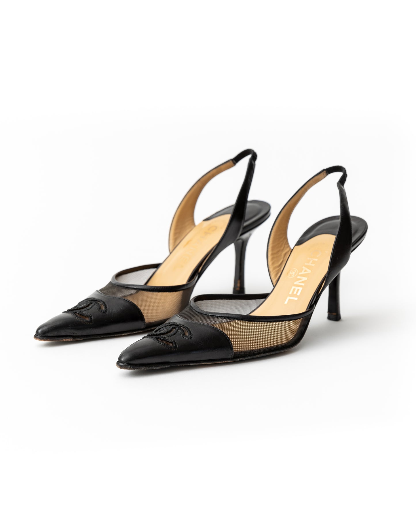 Chanel CC Leather Slingback Heels (37.5)