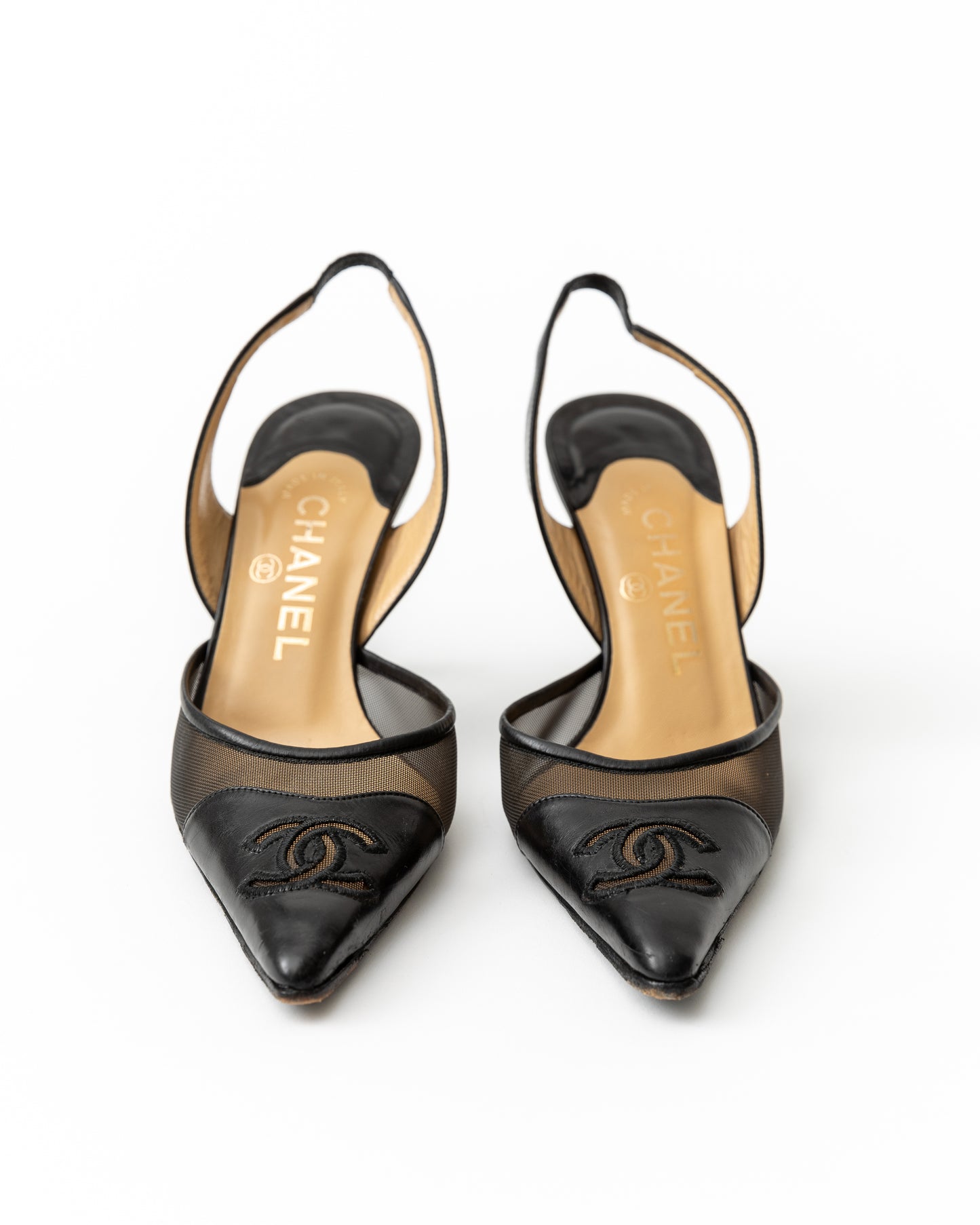 Chanel CC Leather Slingback Heels (37.5)