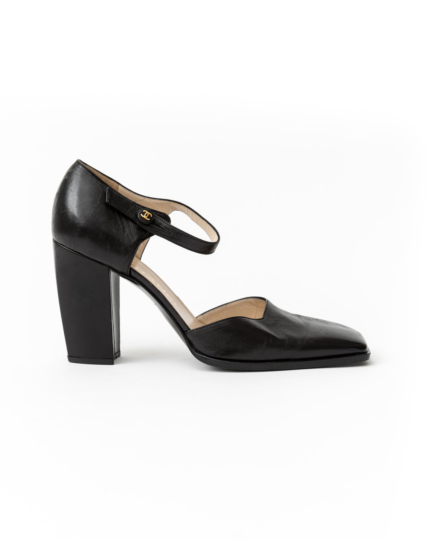Chanel CC Leather Mary Jane Heels (38)