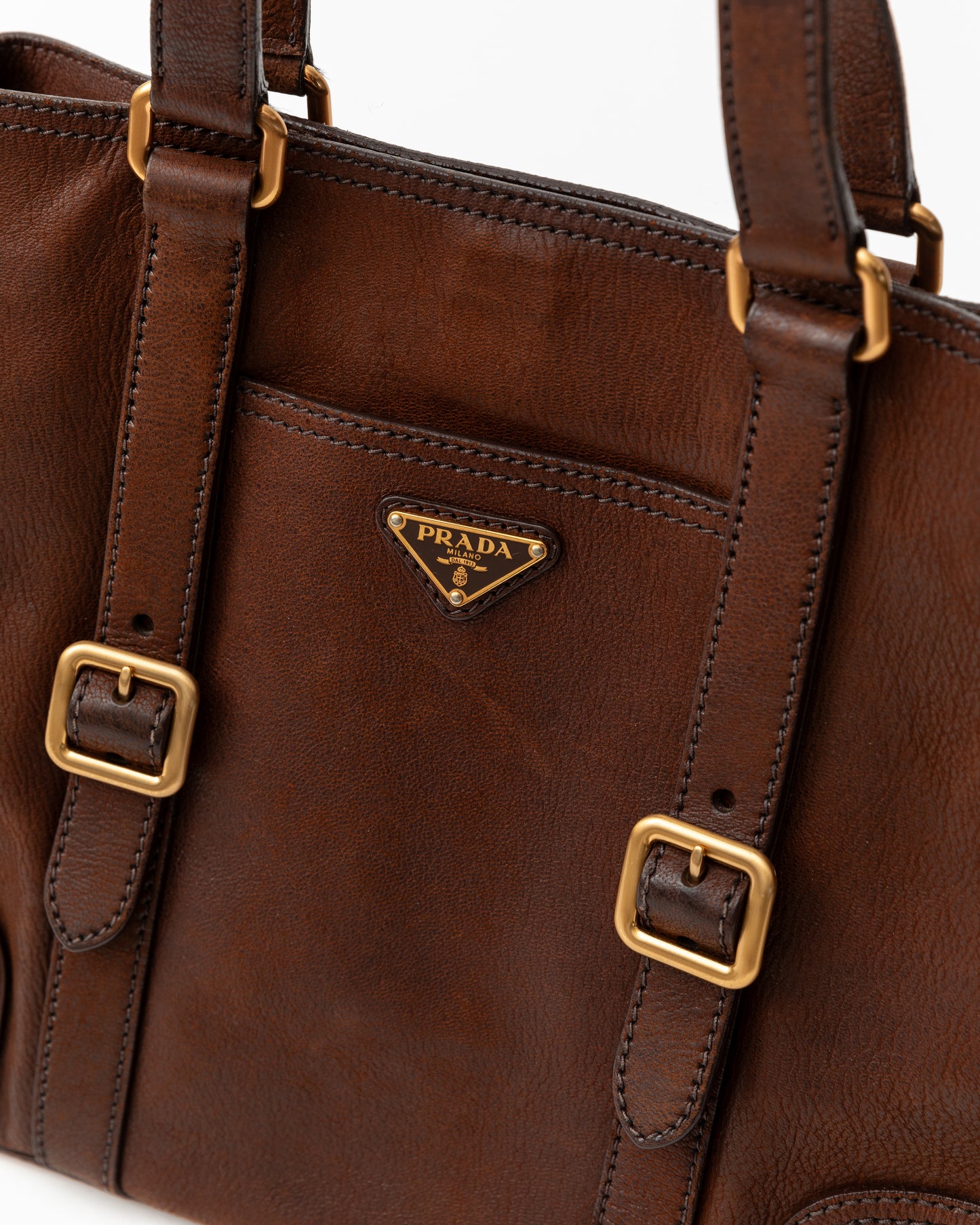 Prada Leather Brown Tote Bag