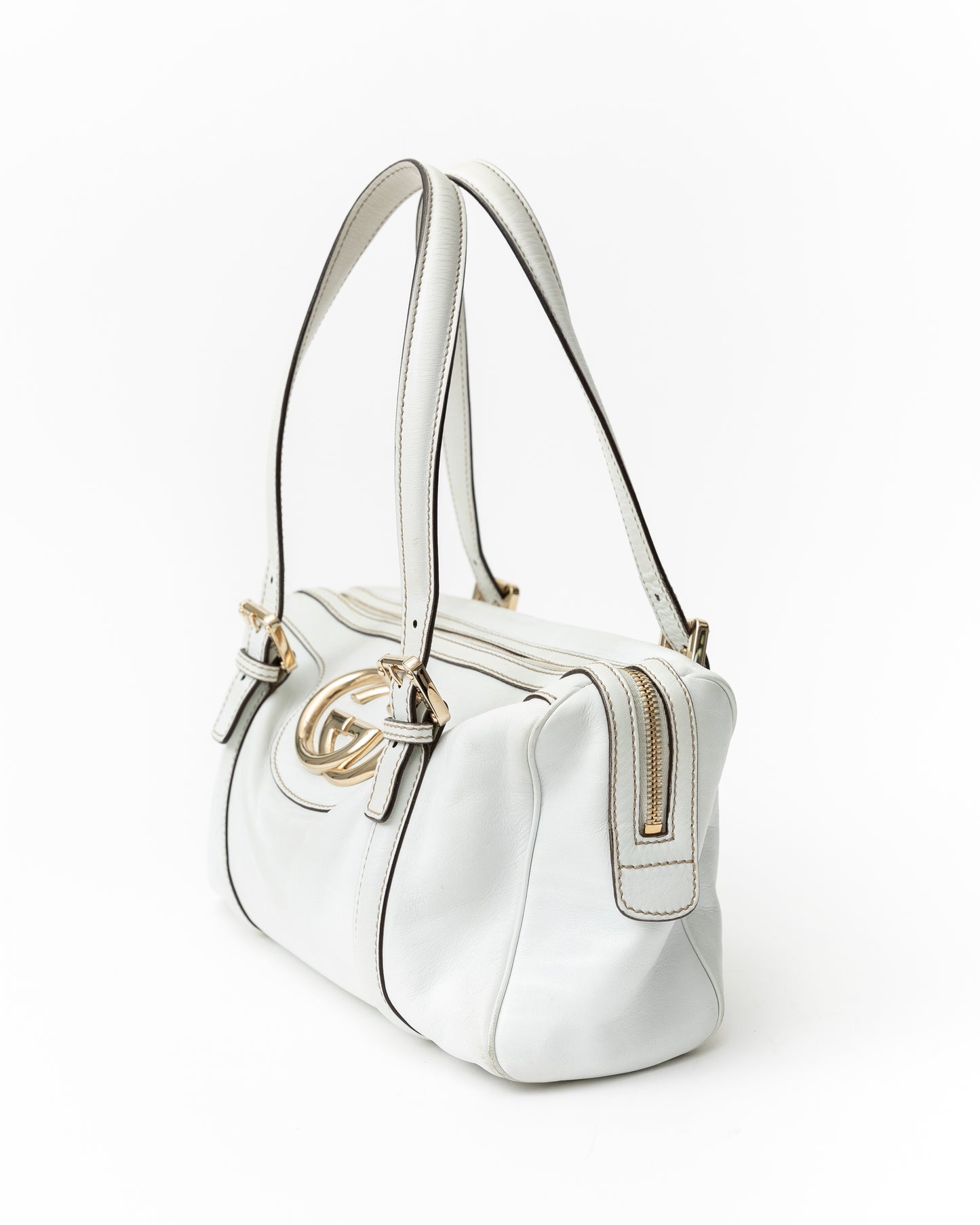 Gucci White Leather Bowler Bag