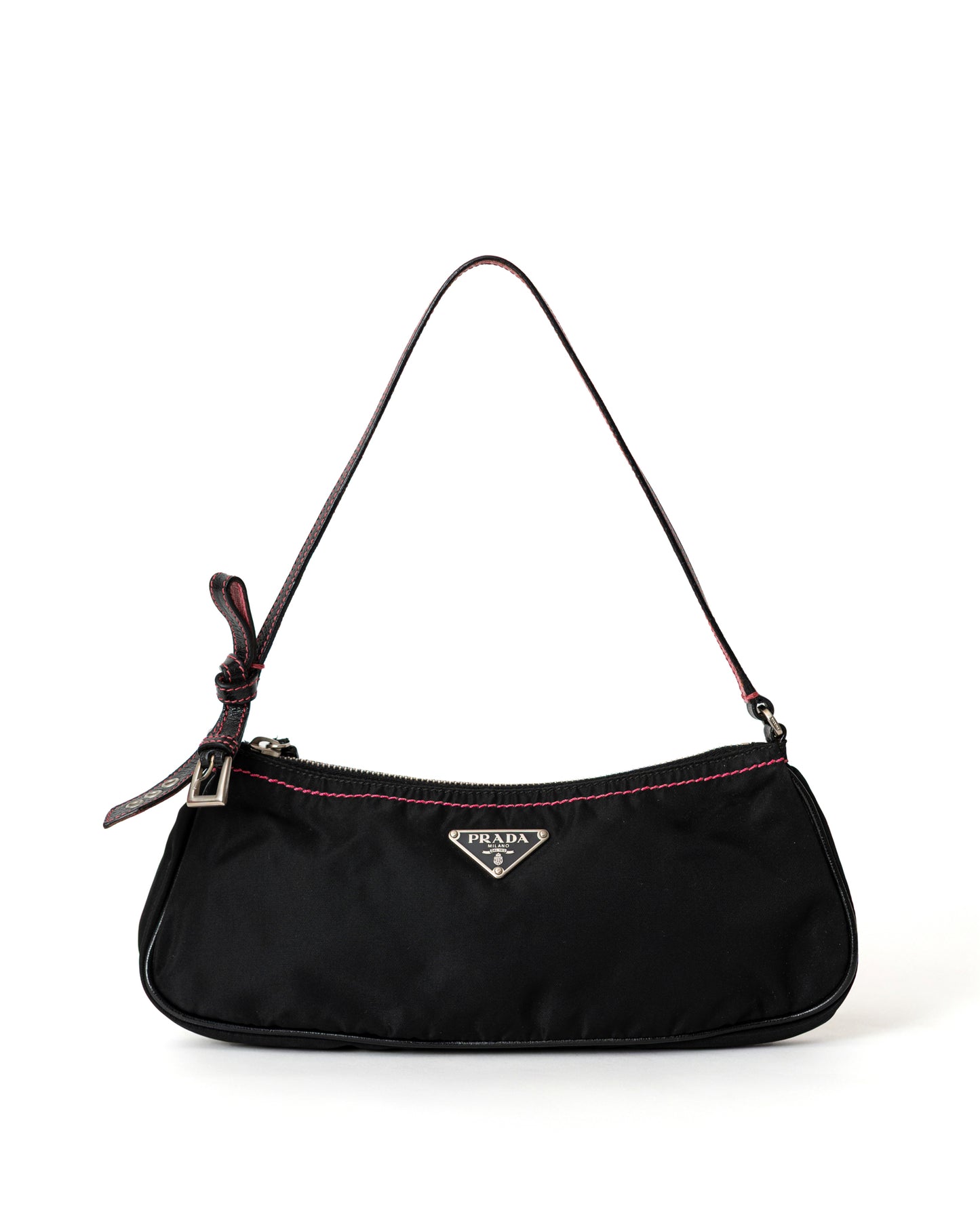 Prada Leather-Trimmed Nylon Baguette