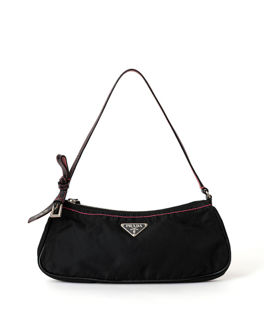 Prada Leather-Trimmed Nylon Baguette