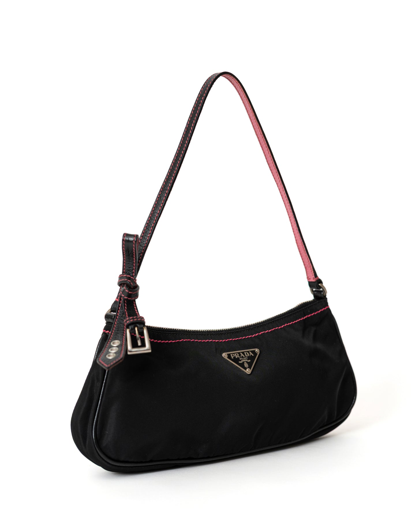 Prada Leather-Trimmed Nylon Baguette