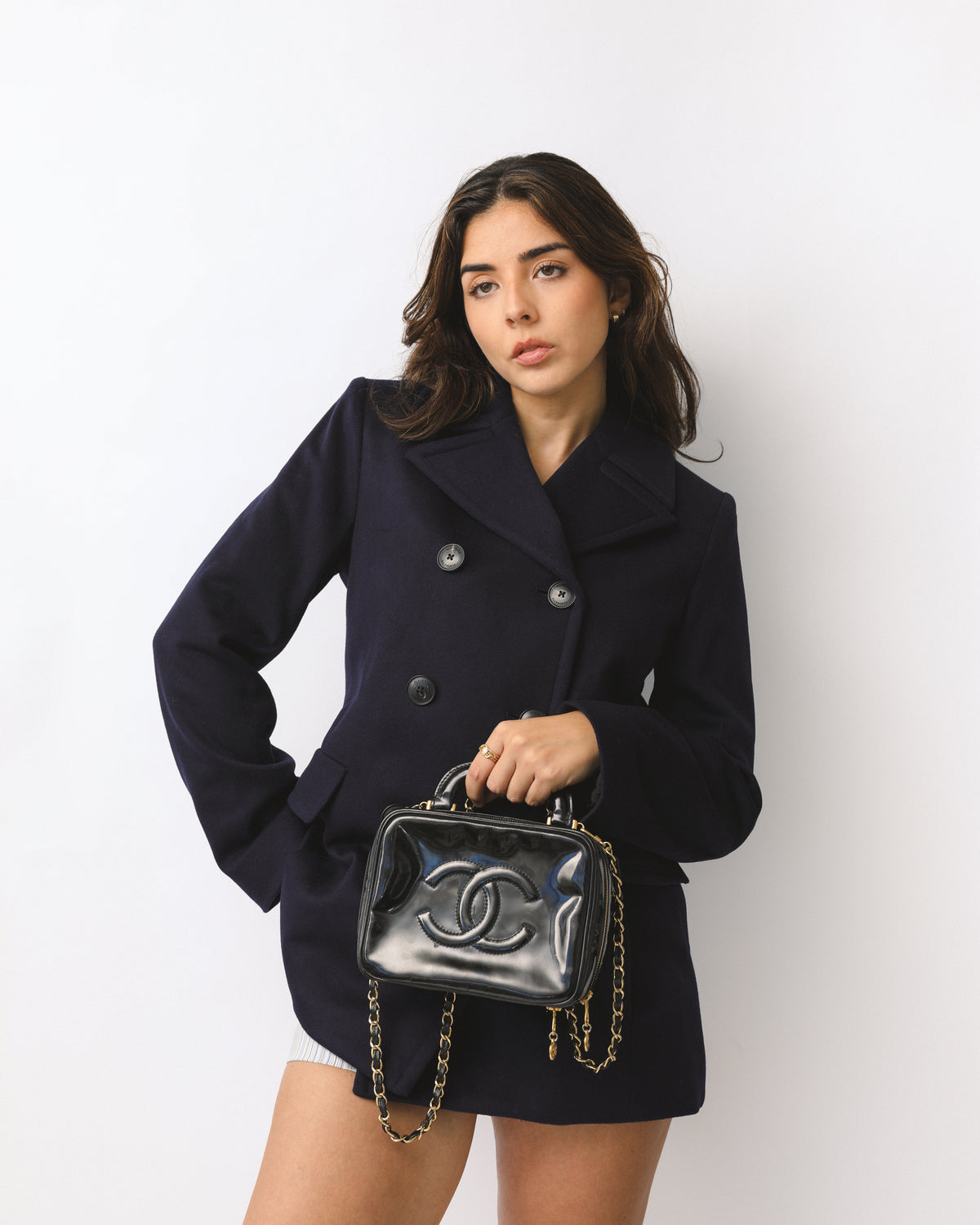 Chanel CC Black Patent Leather Vanity Bag