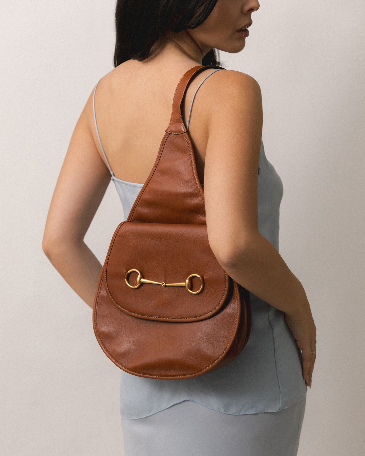 Gucci Horsebit Brown Leather Slingback Bag