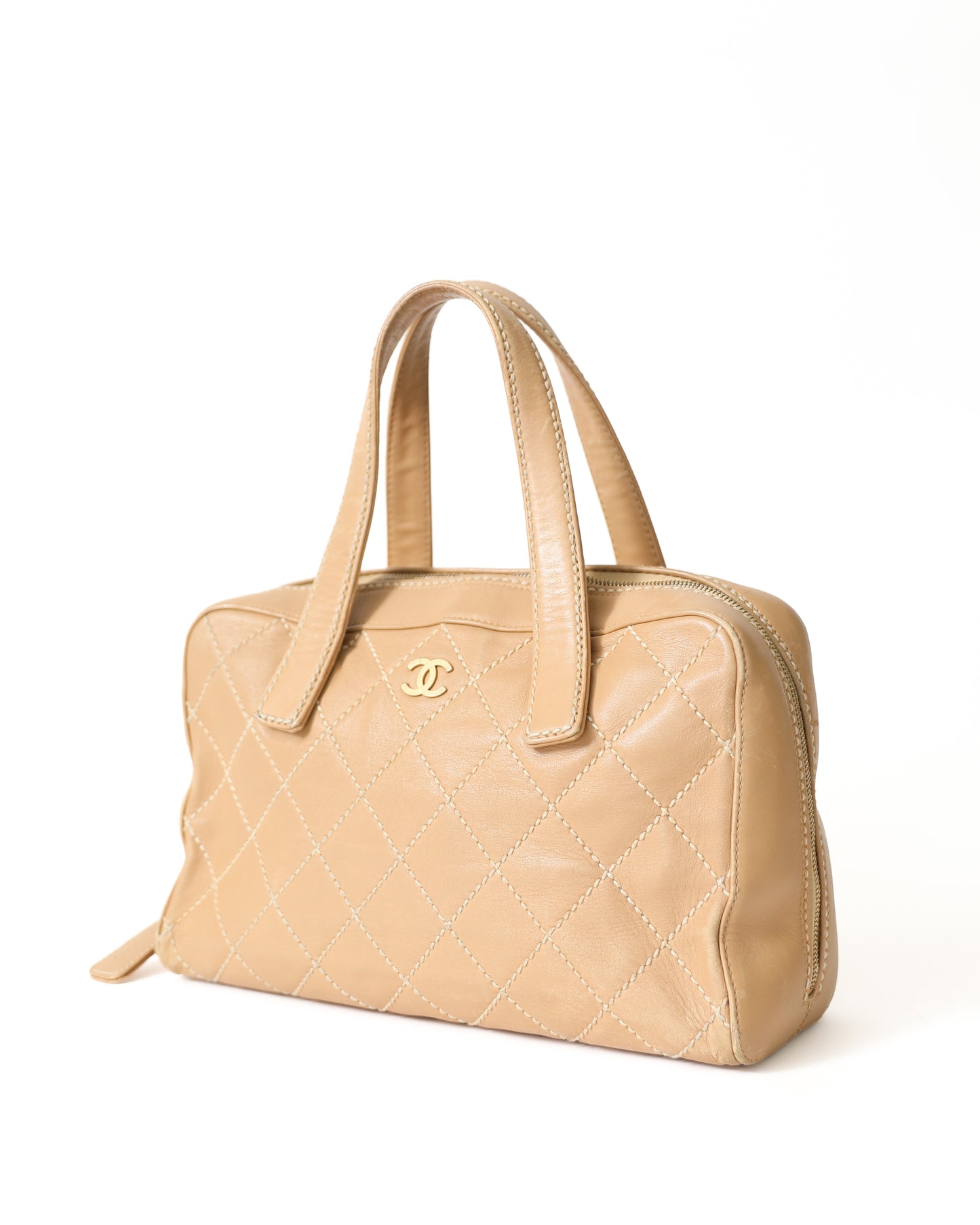 Chanel Double Stitch Tan Quilted Shoulder Bag