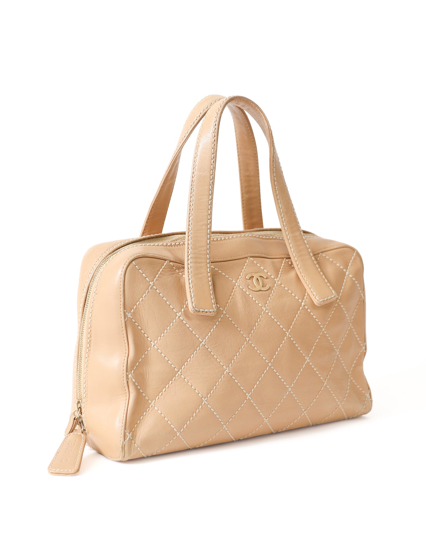 Chanel Double Stitch Tan Quilted Shoulder Bag