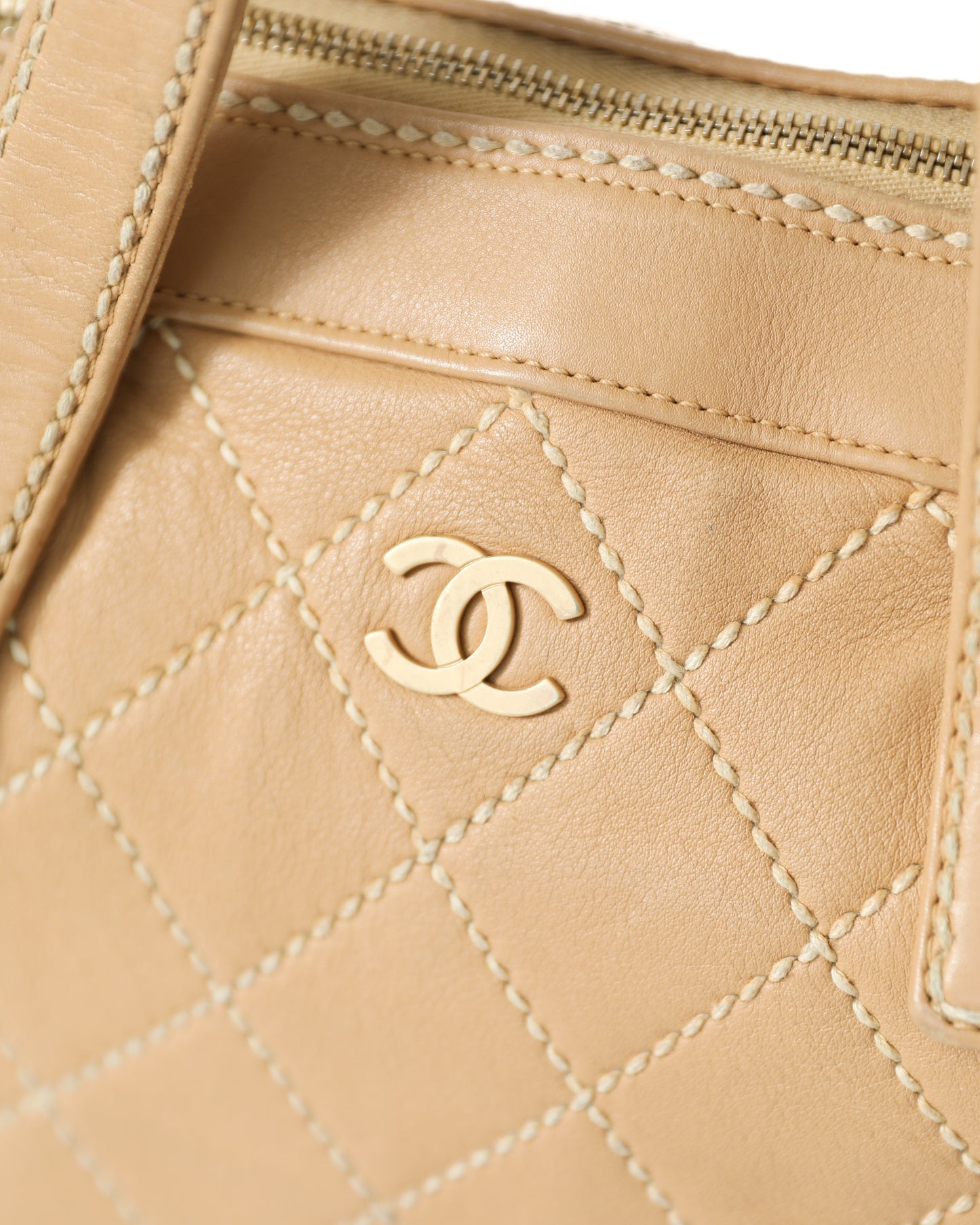 Chanel Double Stitch Tan Quilted Shoulder Bag