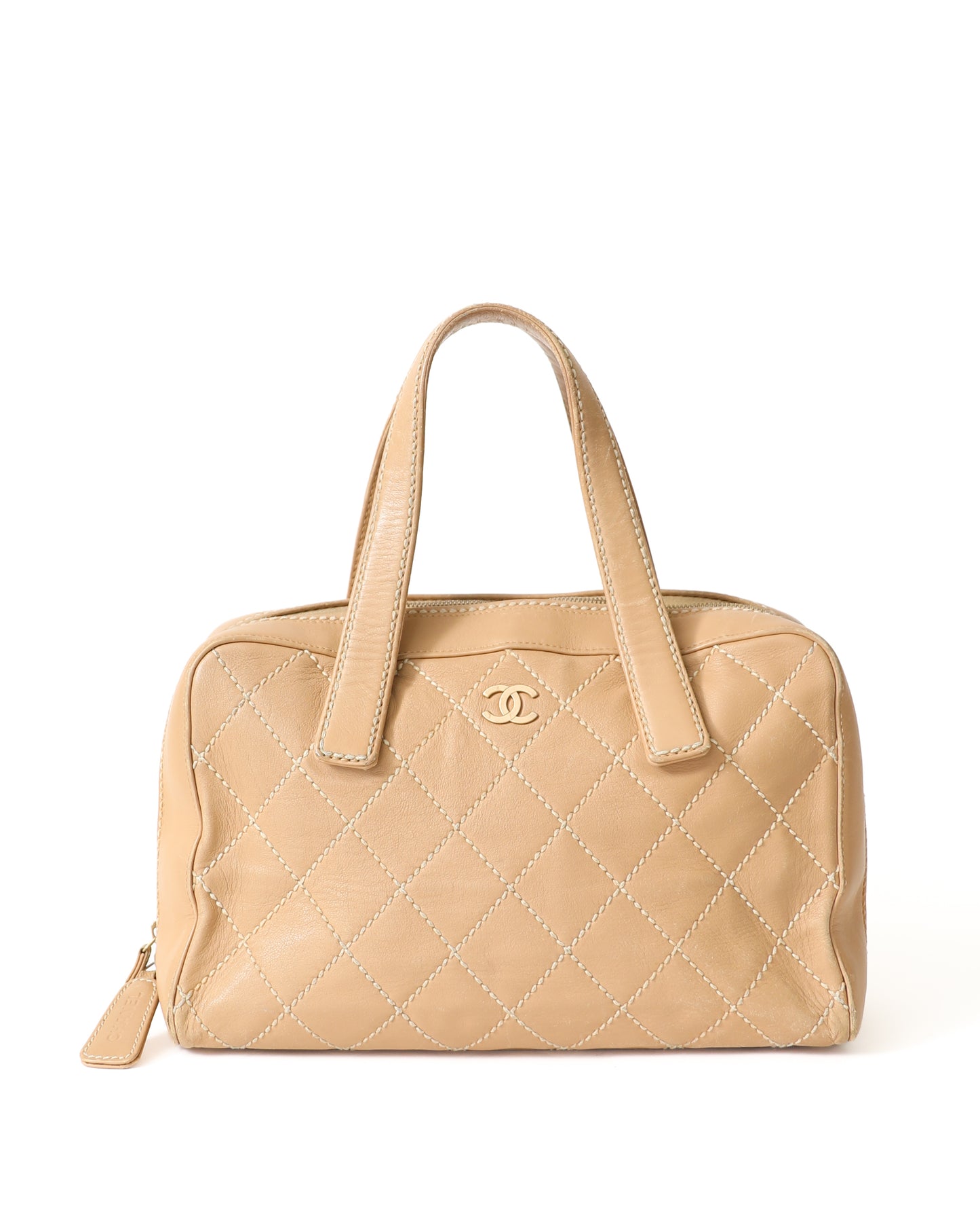 Chanel Double Stitch Tan Quilted Shoulder Bag
