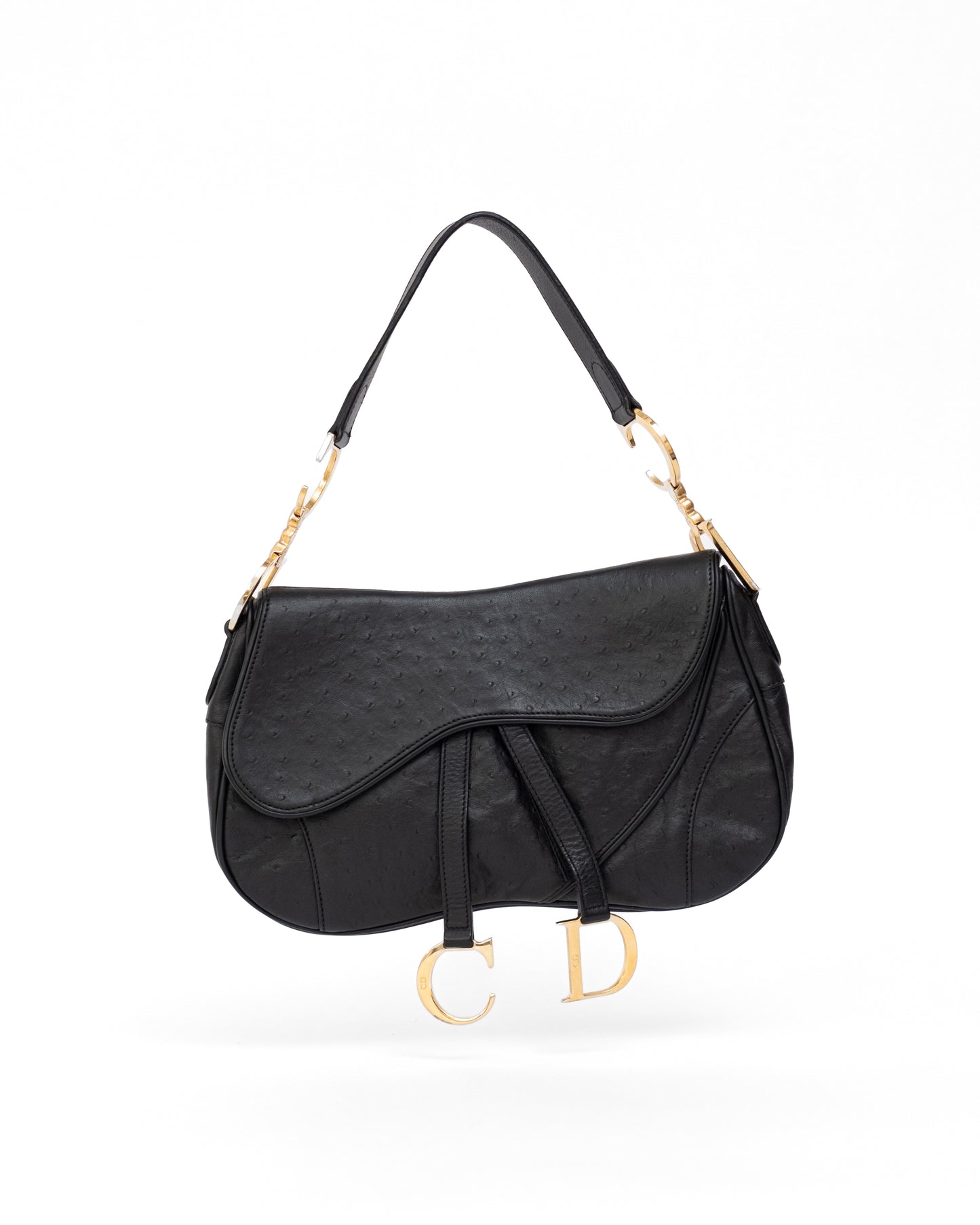 Christian Dior Ostrich Double Saddle Bag