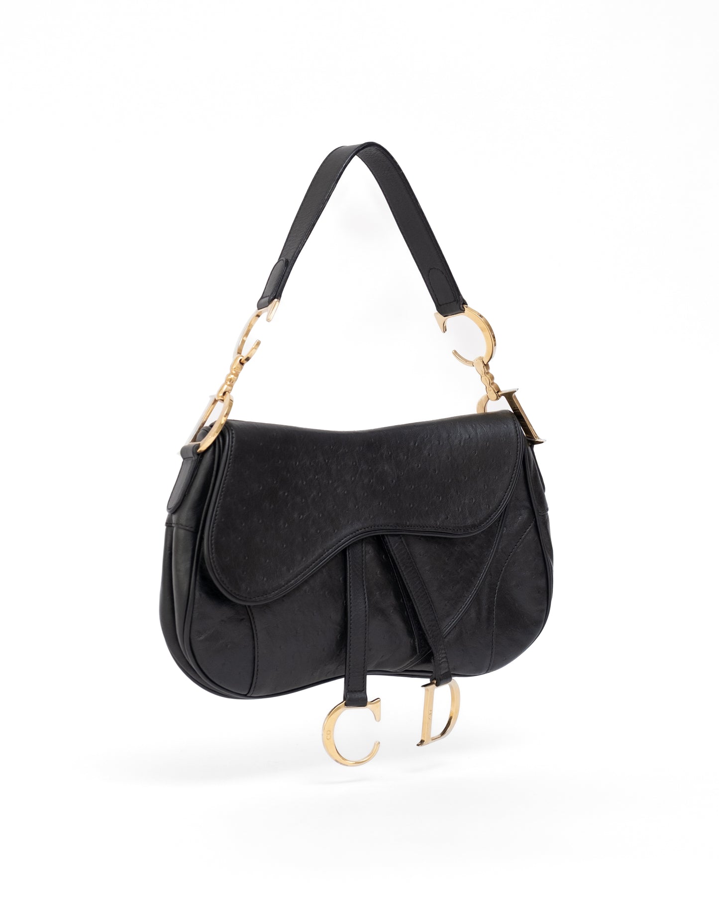 Christian Dior Ostrich Double Saddle Bag