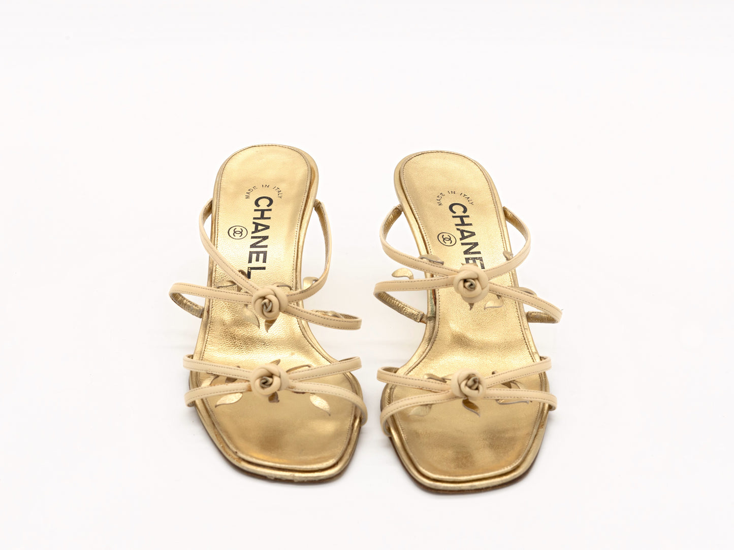 Chanel Gold Rosebud Heels (Size 37)