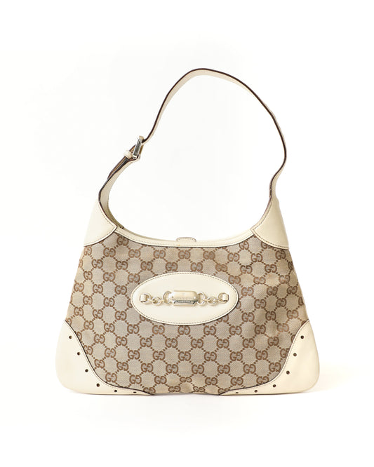 Gucci GG Beige Canvas Monogram Hobo Bag