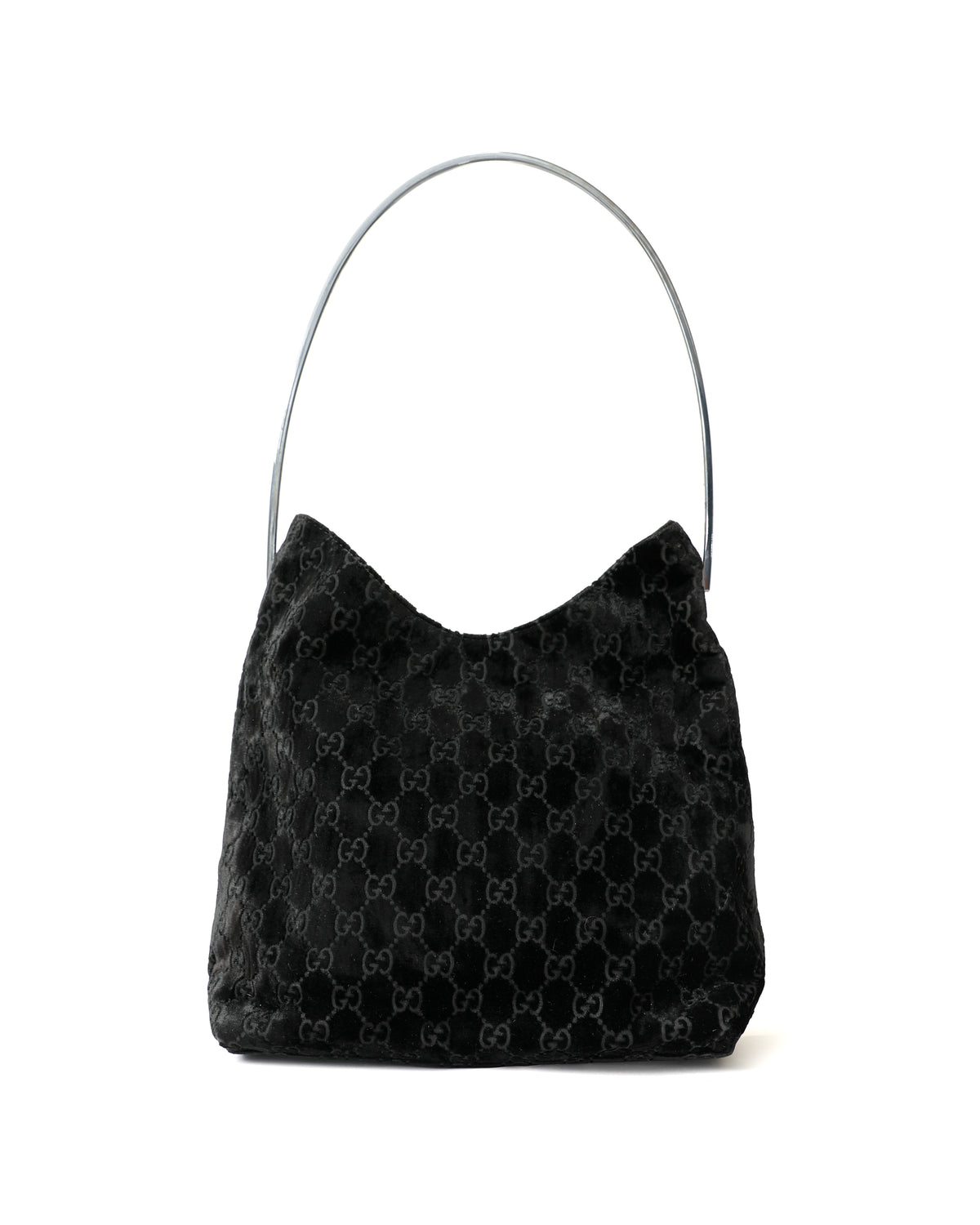 Gucci Black Velvet Monogram Metal Handle Bag