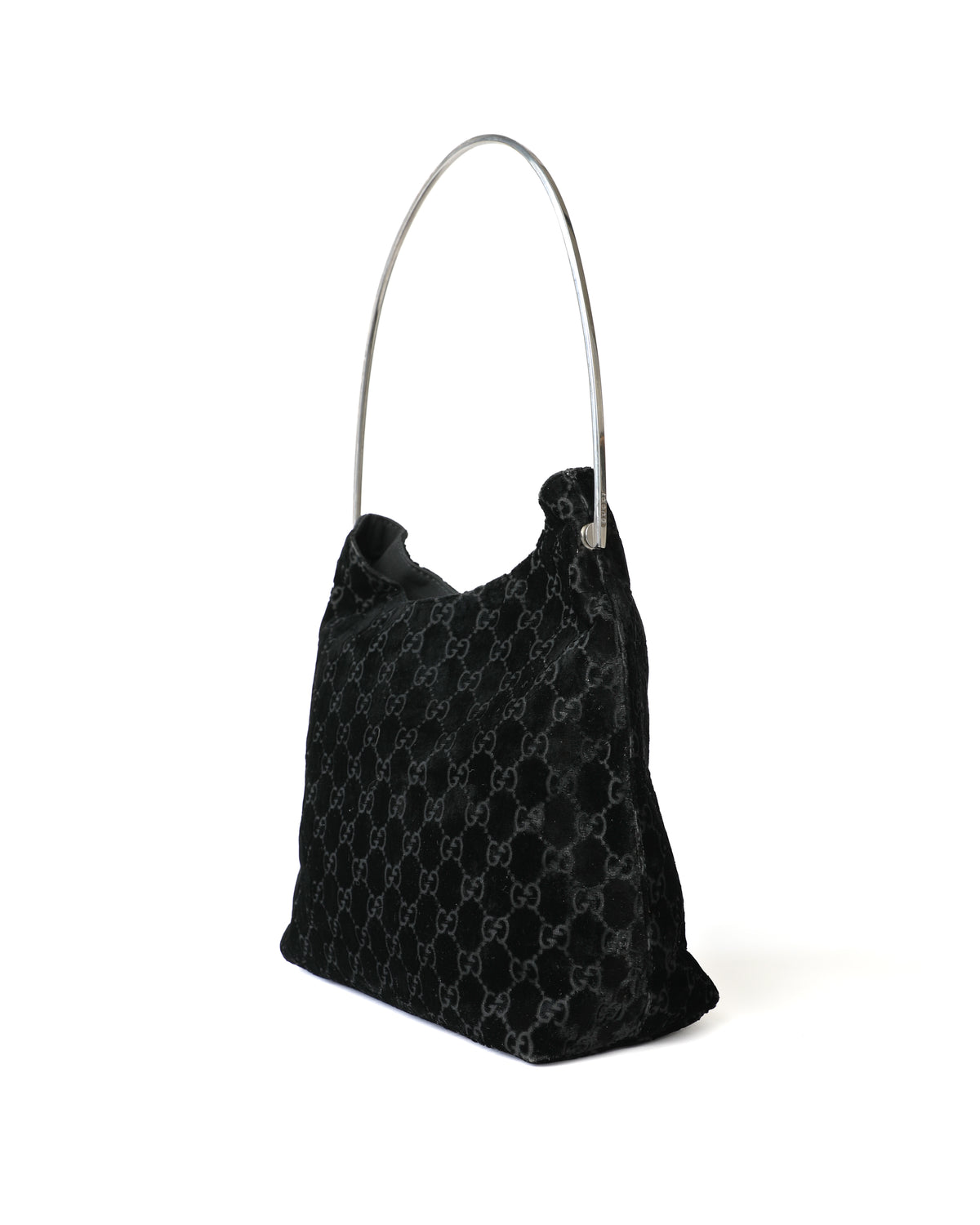 Gucci Black Velvet Monogram Metal Handle Bag