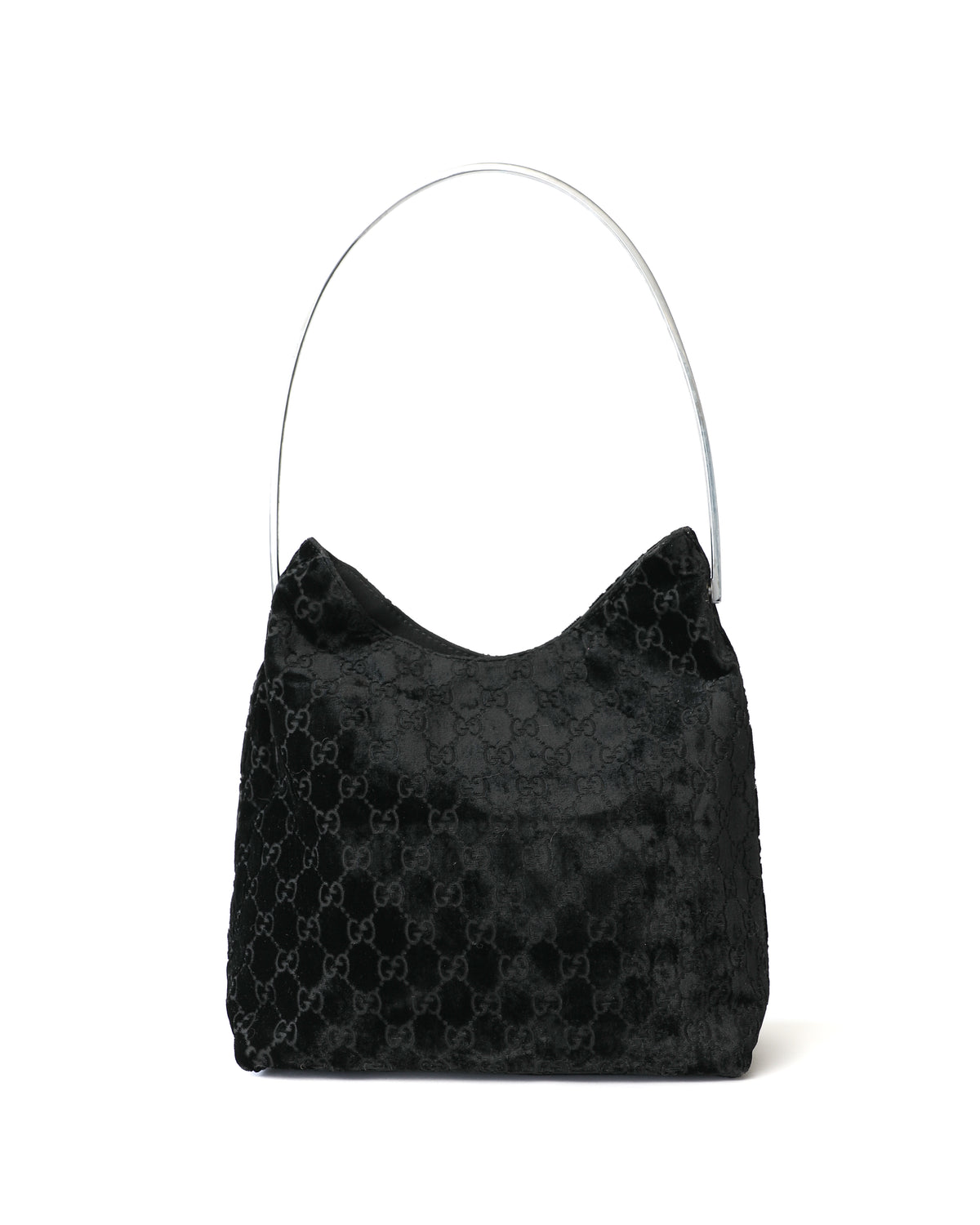 Gucci Black Velvet Monogram Metal Handle Bag