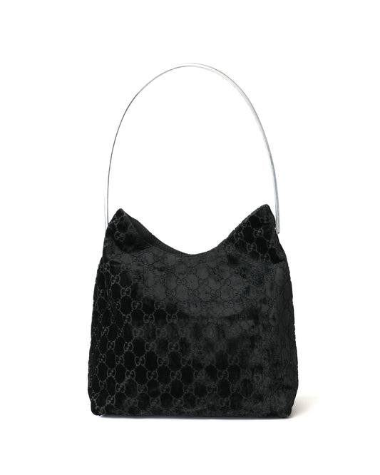 Gucci Black Velvet Monogram Metal Handle Bag