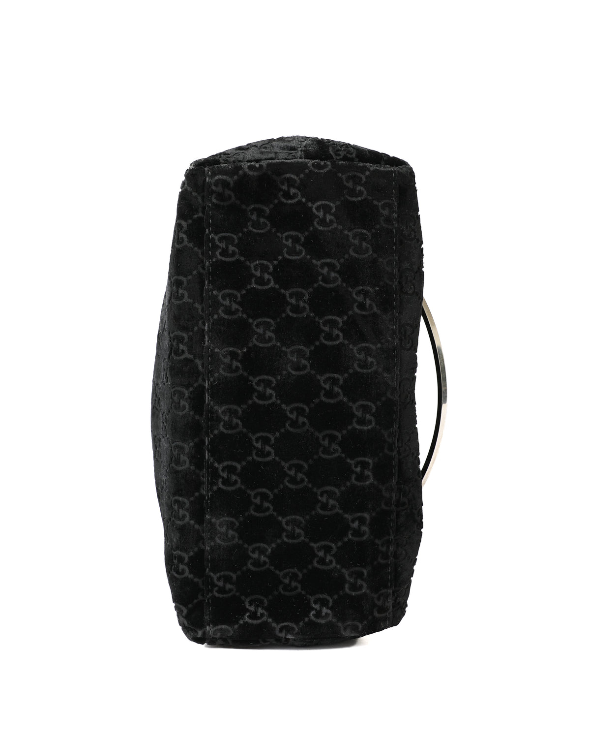 Gucci Black Velvet Monogram Metal Handle Bag