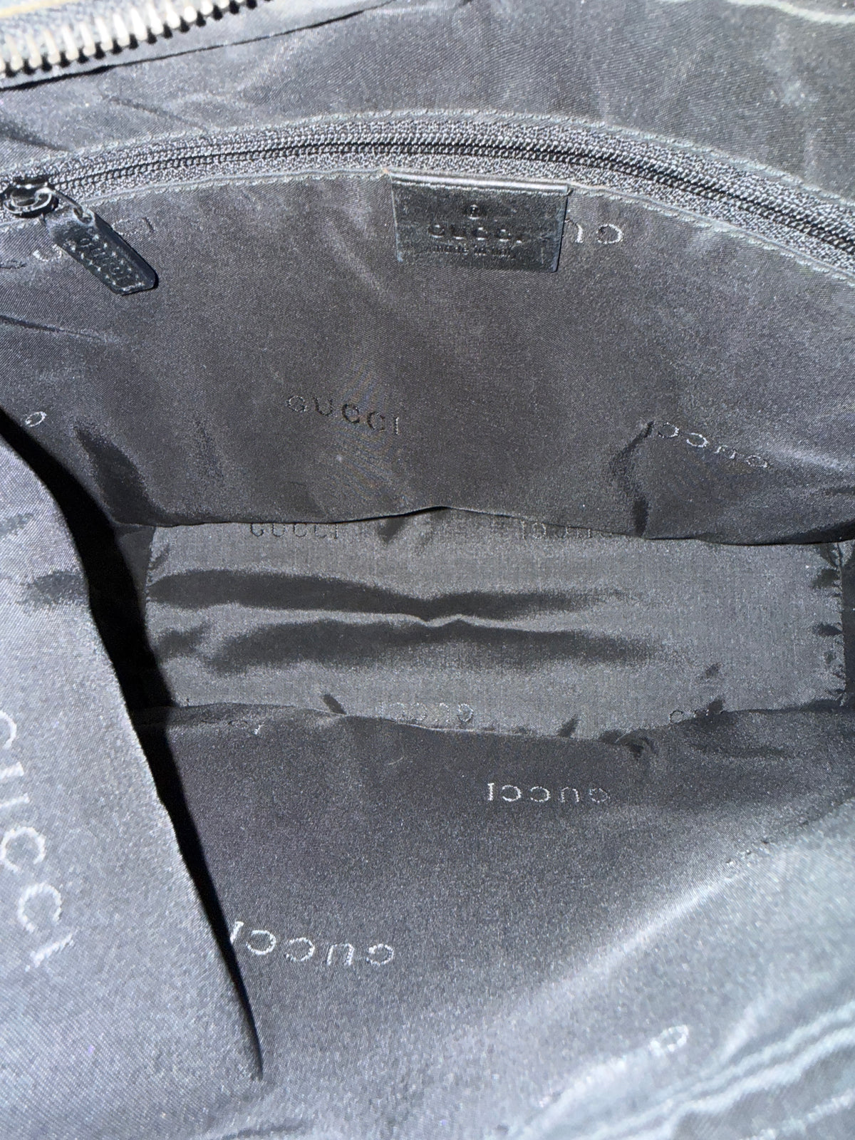 Gucci Black Leather GG Zip Hook Bag