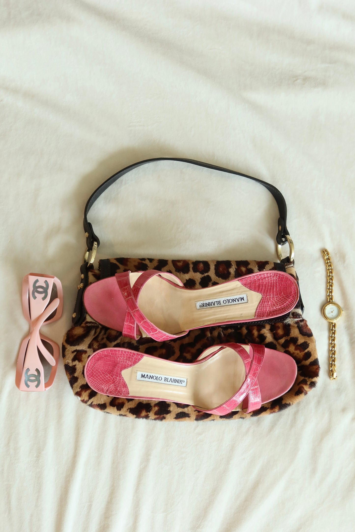 Manolo Blahnik Pink Snakeskin Mules (40)