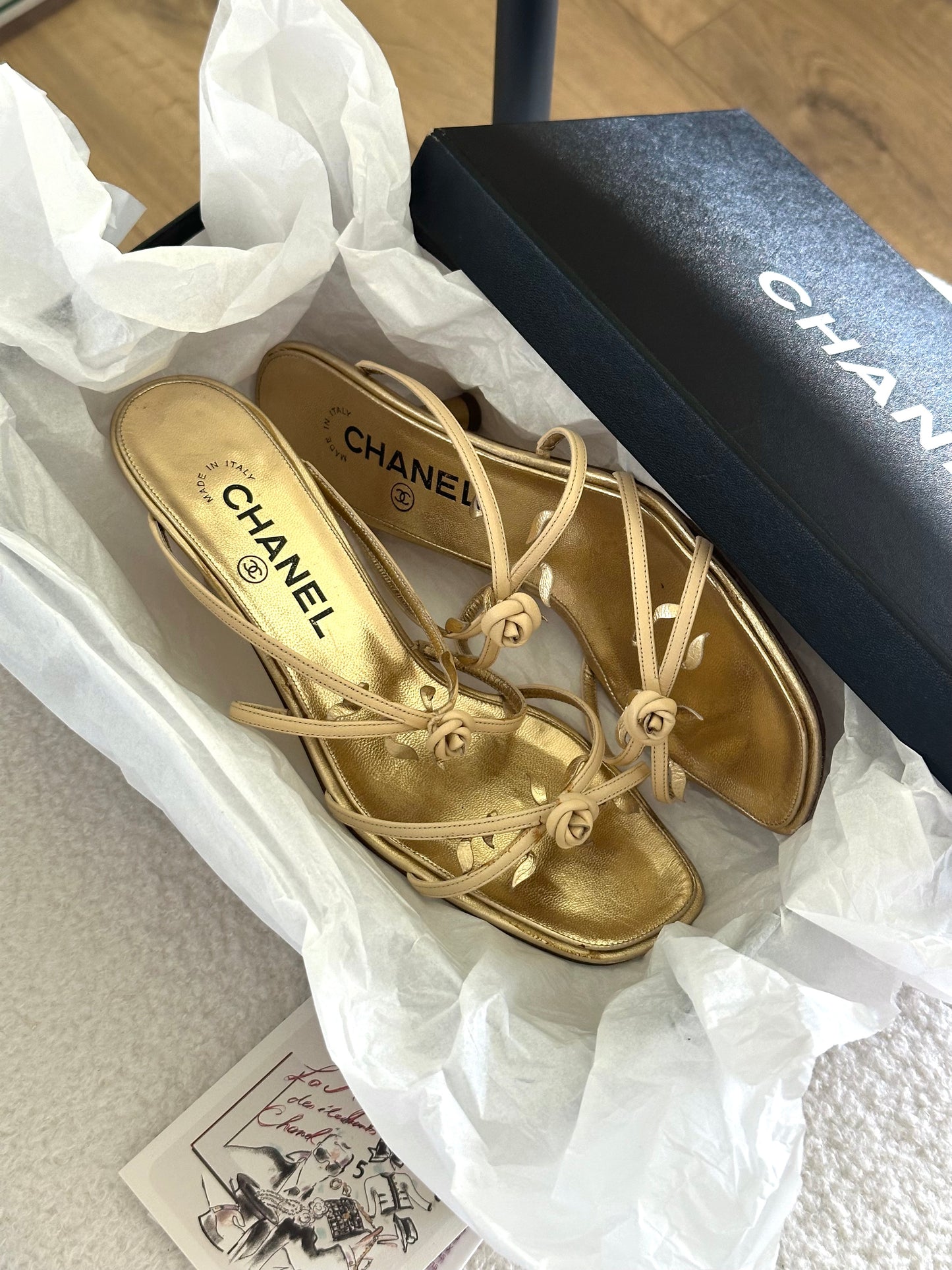 Chanel Gold Rosebud Heels (Size 37)