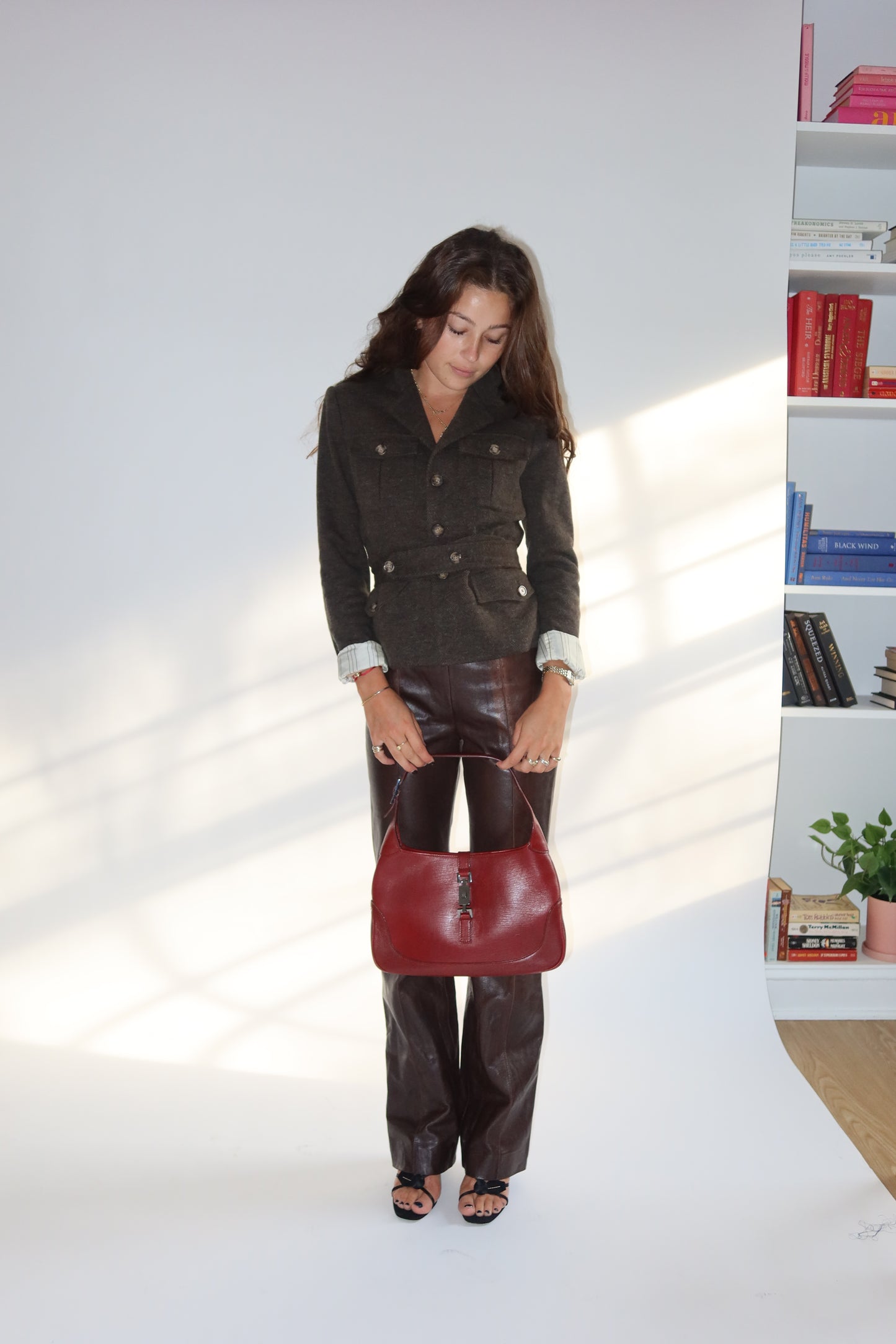 Gucci Leather Jackie Bag in Dark Red/Marroon