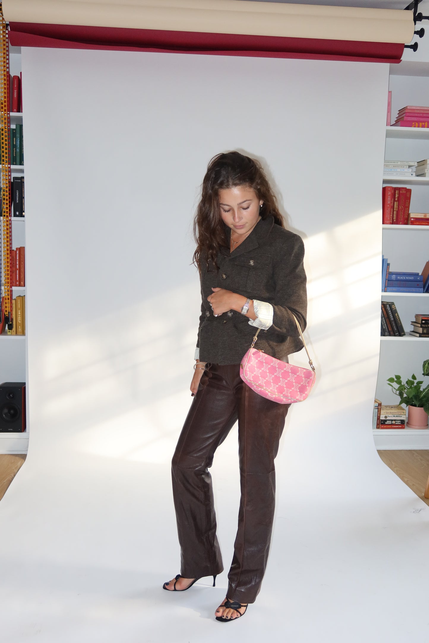 Celine Paris Madacam Canvas Shoulder Bag in Pink
