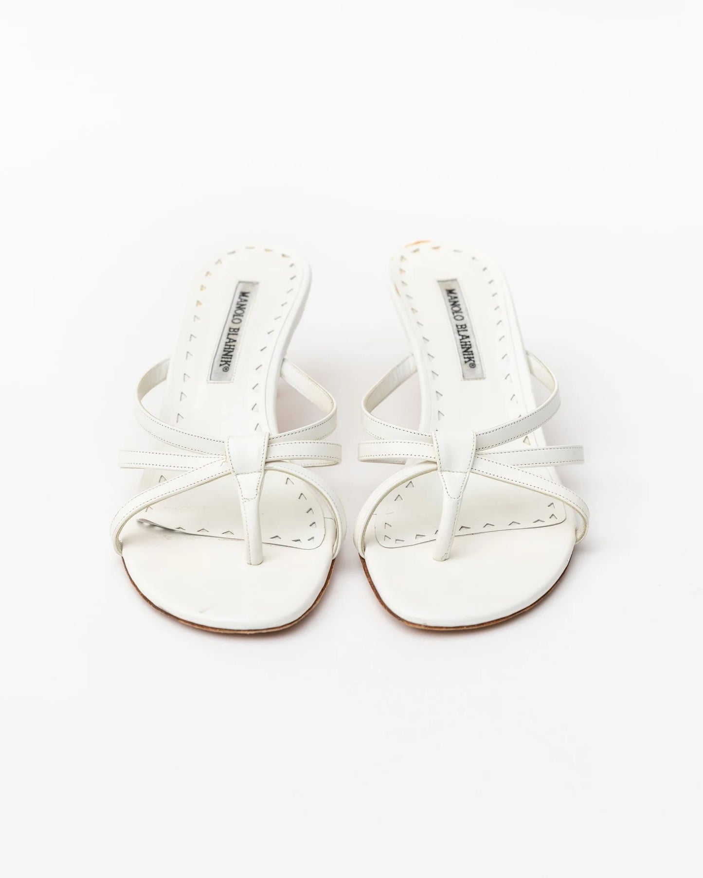 Manolo Blahnik White Thong Kitten Heels (37.5)
