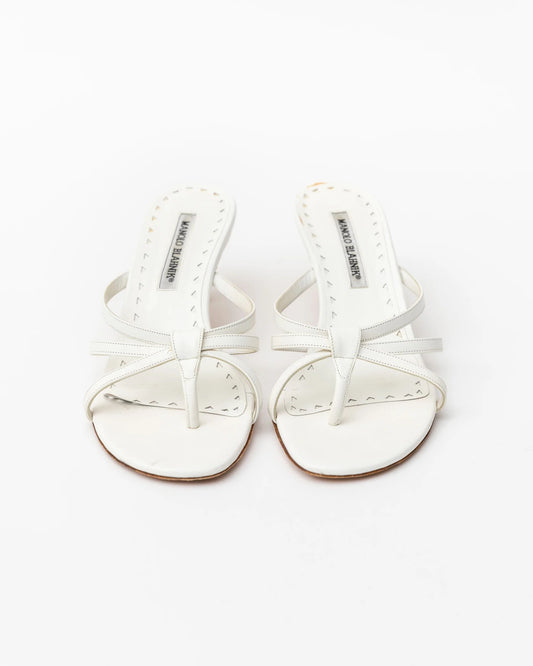 Manolo Blahnik White Thong Kitten Heels (37.5)
