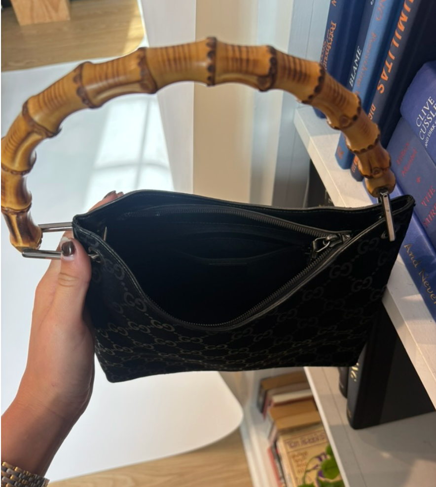 Gucci Suede Bamboo Handle Shoulder Bag