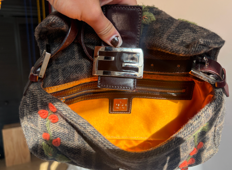 RARE Fendi Zucca Wool Embroidered Baguette