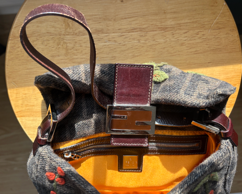 RARE Fendi Zucca Wool Embroidered Baguette