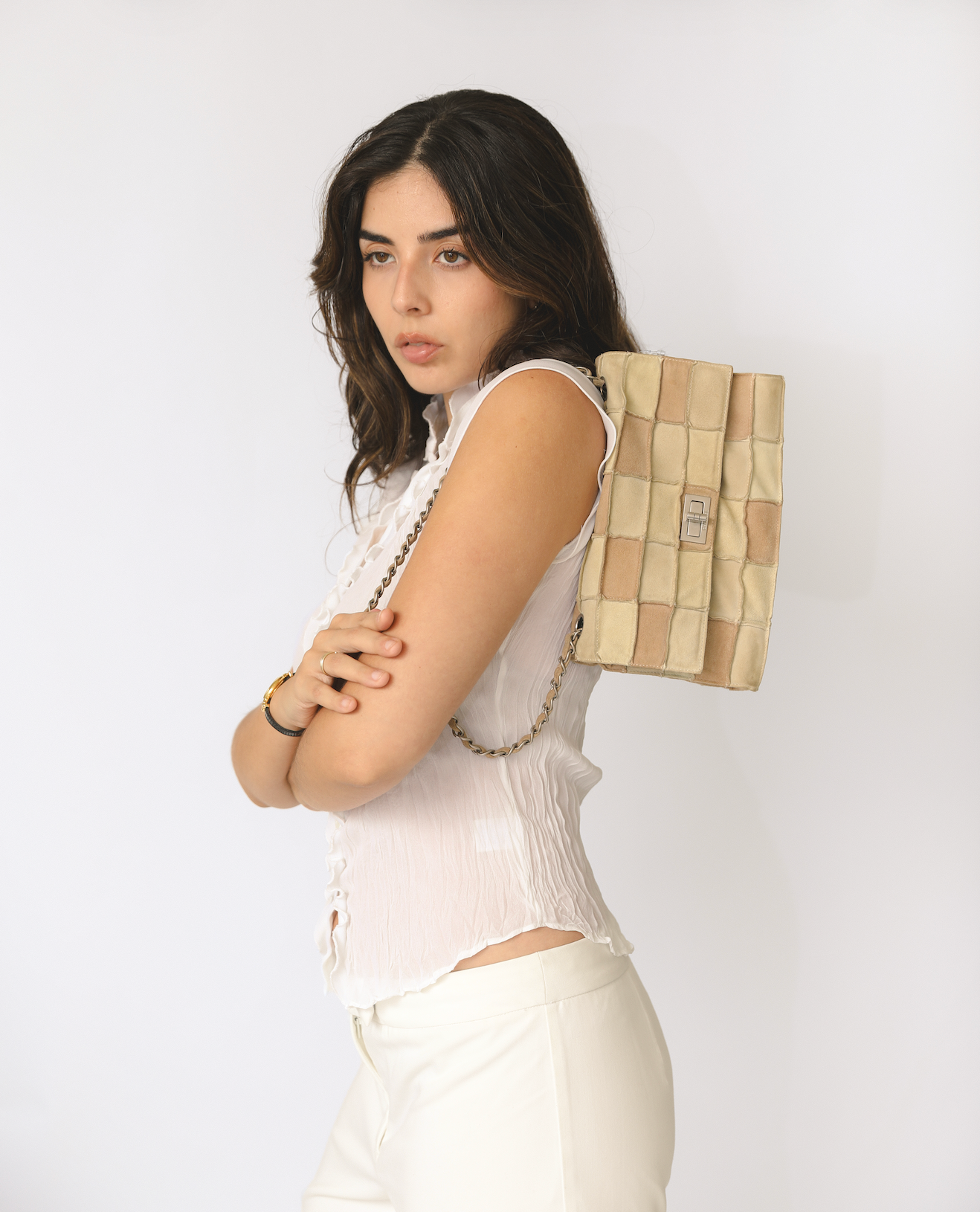 Chanel Beige Suede Patchwork 2.55 Reissue Flap Bag