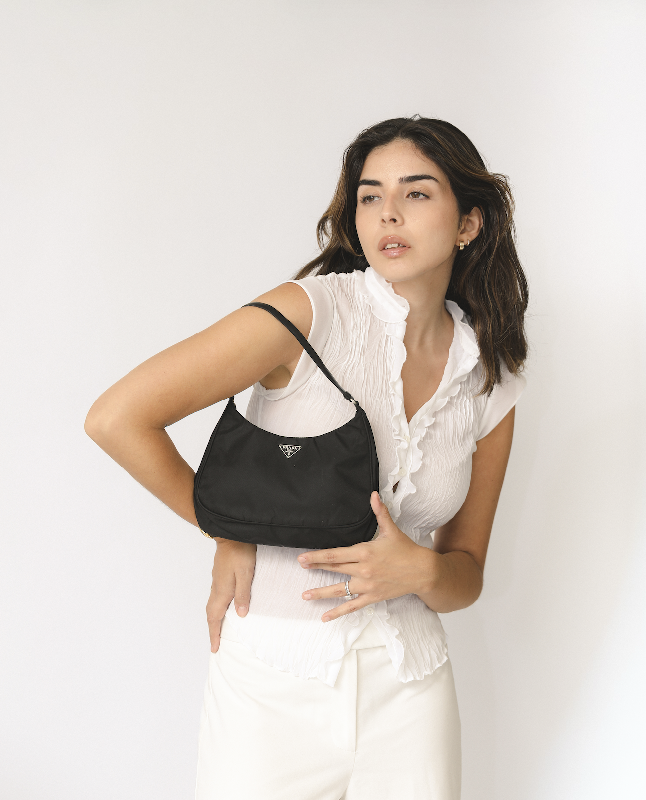 Prada Black Nylon Cleo Shoulder Bag