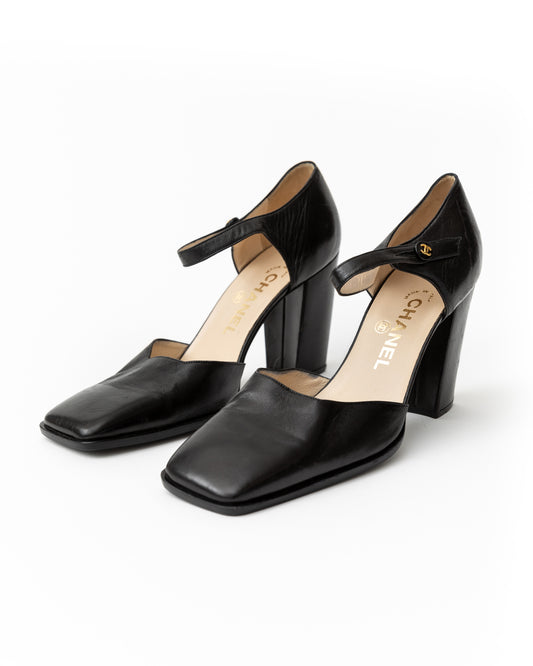 Chanel CC Leather Mary Jane Heels (38)