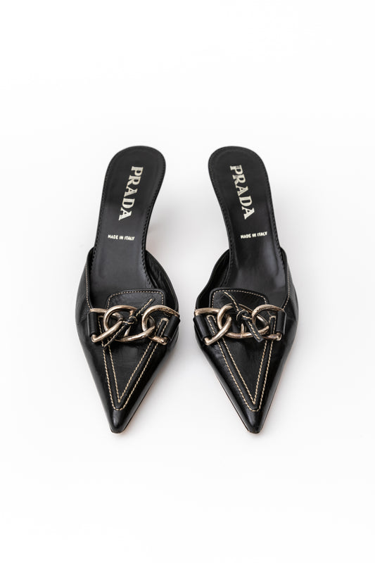 Prada Leather Buckle Mules (38.5)