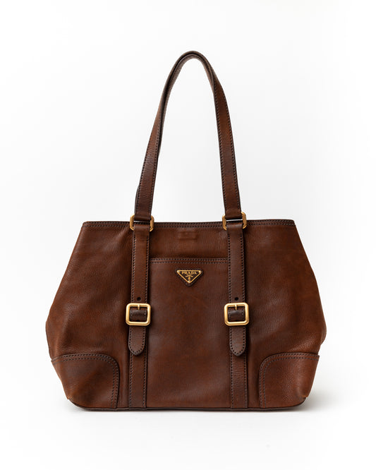 Prada Leather Brown Tote Bag