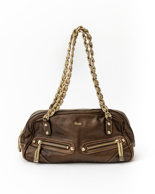 Gucci Leather Chain Bowler Bag