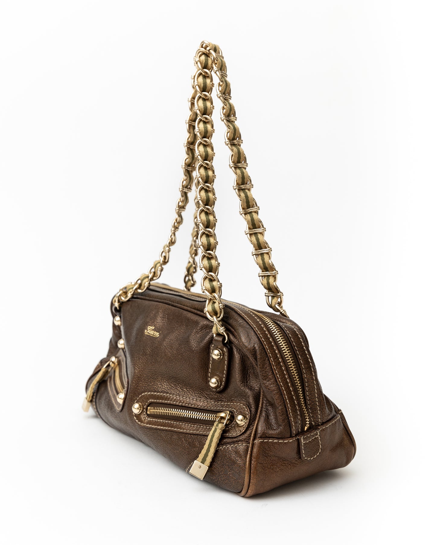 Gucci Leather Chain Bowler Bag