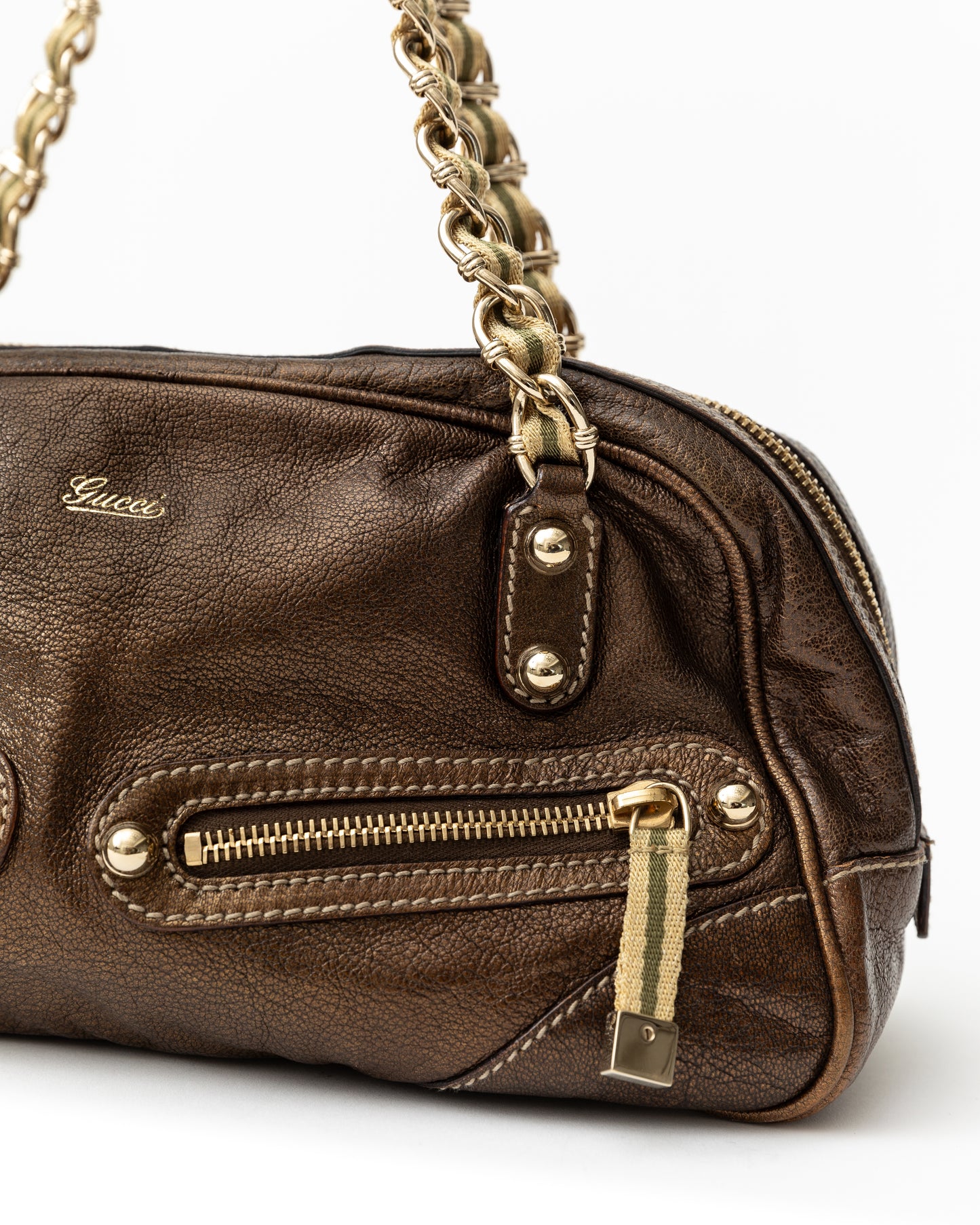 Gucci Leather Chain Bowler Bag