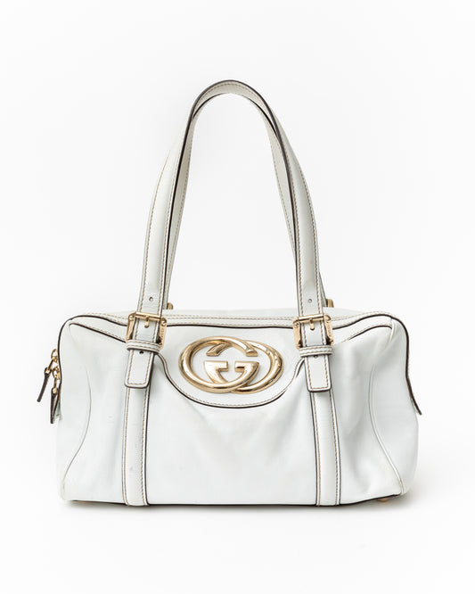 Gucci White Leather Bowler Bag
